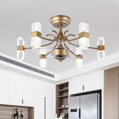 Light Luxury Dining Room Fan Light Integrated Living Room Bedroom Big Wind Household Silent Nordic Minimalist Ceiling Fan Light