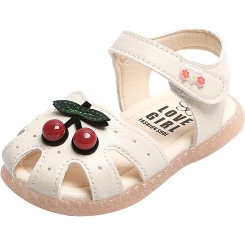 Children Shoes Kids Baby Little Girls Cherry Princess Closed Toe Shoes Sandals Kids Beach Shoes Fashion Soft High Quality