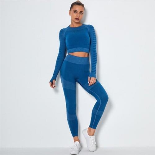 Sport Leggings Women Fitness Gym Clothing Sets Biker Shorts Tights Workout Sportswear Breathable Sports Bra Long Sleeve Crop Top