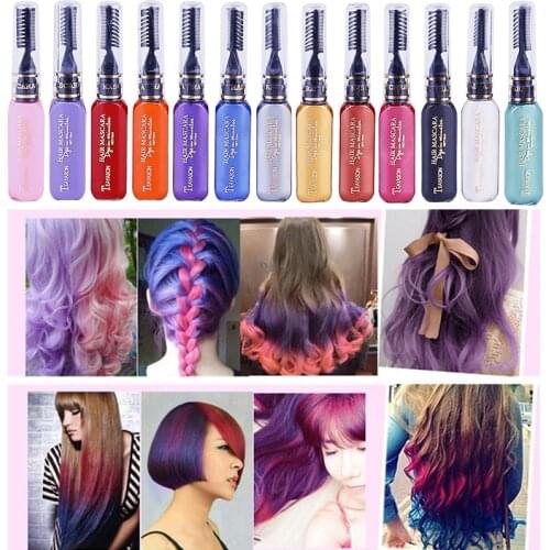 12 Colors Hair Dye Mascara Non-Toxic Disposable Hair Colourants Hair Coloring Pencil TSLM1