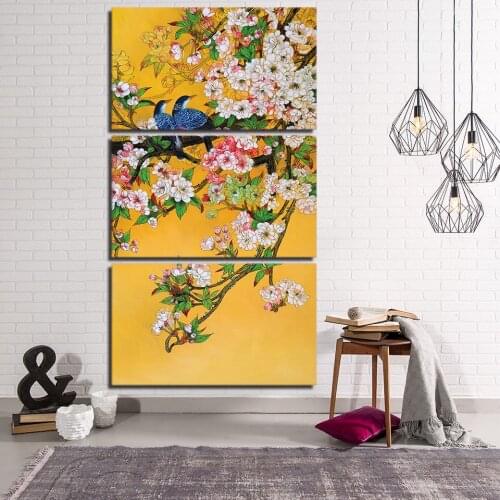 High Quality canvas art flowers and birds wall paintings chinese tradition art posters and prints painting for living room