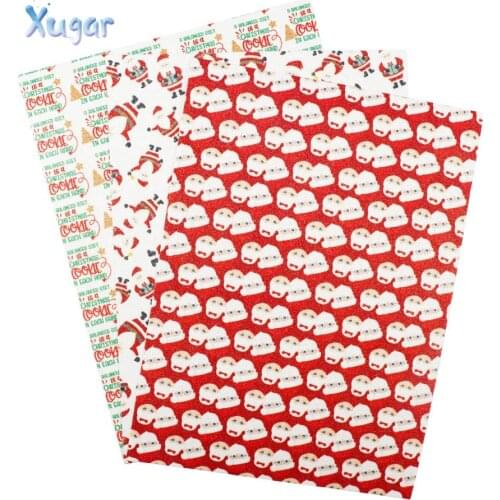 Xugar 22*30CM Santa Patterned Glitter Fabric Faux Leather Fabric Sheets For Christmas Home Decoration Accessories Craft Material