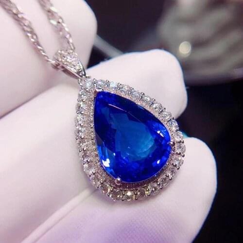 Y504 Fine Jewelry Tanzania Origin Real 18K White Gold Natural Blue Tanzanite 8.01ct Diamonds Fine Chic Pendant Necklace