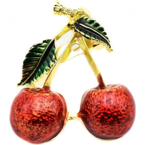 EKUSTYEE Cute Red Cherry Brooch For Women Metal Red Enamel Plant Brooch Pins Party Dress Accessories