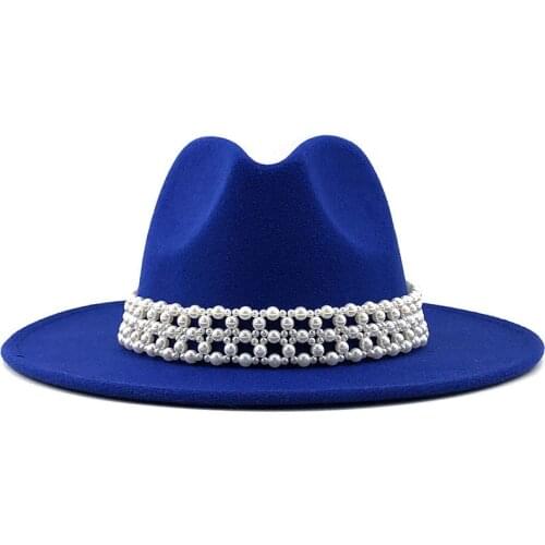 Women Men PINK Wool Fedora Hat With Pearl Ribbon Gentleman Elegant Lady Winter Autumn Wide Brim Church Panama Sombrero Jazz Cap