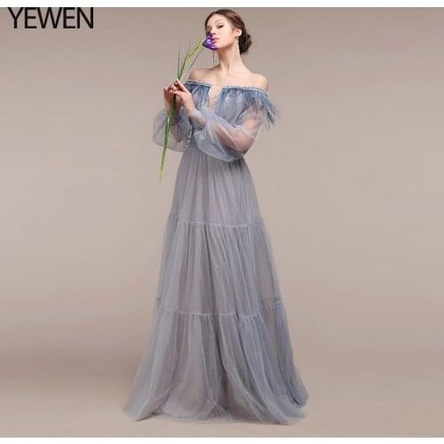 Simple Tulle Maternity Photography Dress Long Off The Shoulder Woman Formal Party Night Dress Maxi Photoshoot Dress YEWEN
