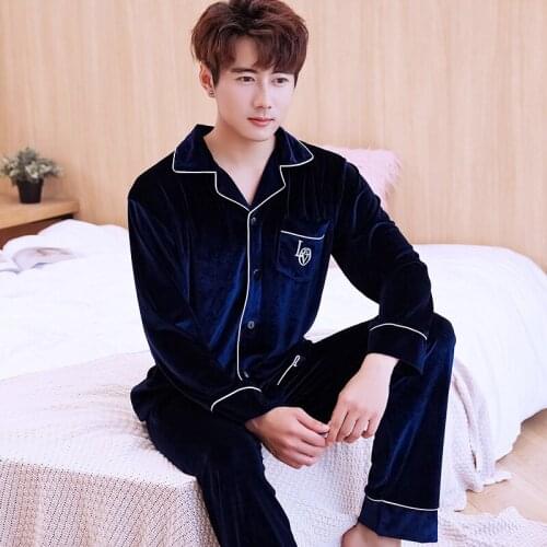 2pcs/set Coral Fleece Men Pajamas Set Flannel Full Pants Men Warm Thicken Flannel Autumn Winter Man Red Gray Blue Sleepwear