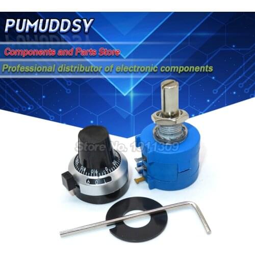 3590S Series Precision Multiturn Potentiometer 10 Ring Adjustable Resistor 1PCS+1PCS Turns Counting Dial Rotary 6.35mm Knob