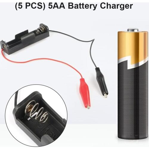 5pcs 1.5V Power Battery Holder Storage Case Box 1 Slot AA Batteries Container with Alligator Clip