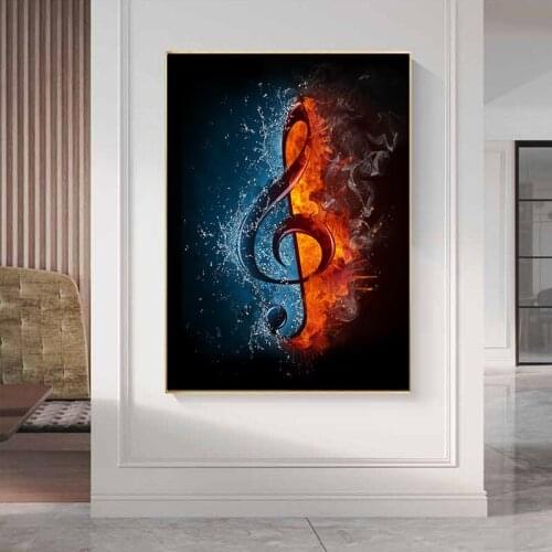 Abstract Water and Fire Music Note Canvas Painting on The Wall Posters and Prints Modern Pictures for Living Room Home Decor