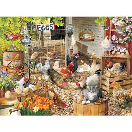 DIY Handmade Diamond Painting Chickens in Chicken House 5D Cross Stitch Animals Diamond Embroidery Rhinestones Home Decor Gift