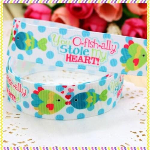 7/8'' Free shipping valentine fish printed grosgrain ribbon headwear hair bow diy party decoration wholesale OEM 22mm B772