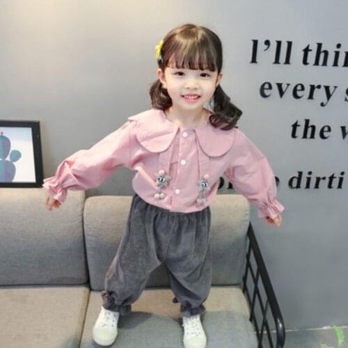 Children Kids Girls Sets Autumn Children Baby Girls Casual Long Sleeve Cartoon Blouse Tops+Pants Trouser Set