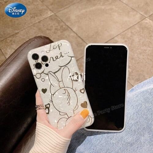 Disney Mickey Minnie Mouse Phone Case Silver Shiny Phone Cover Women Mobile Phone Shell for IPhone Xr Xs 7 8 11 12 Female Gift