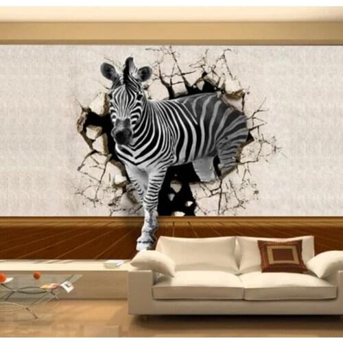 Custom Any Size Mural Wallpaper Modern 3D Stereo Broken Wall Animal Zebra Fresco Living Room TV Sofa Bedroom Papel De Parede 3 D