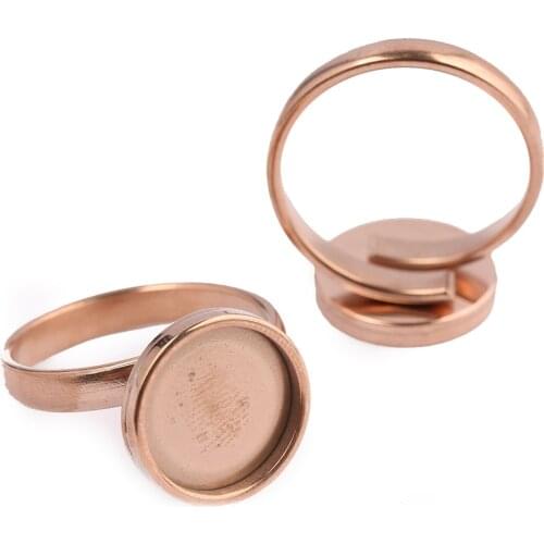 Reidgaller 10pcs Fit 12mm Glass Cabochon Ring Base blanks diy adjustable rose gold stainless steel bezel settings for jewelry