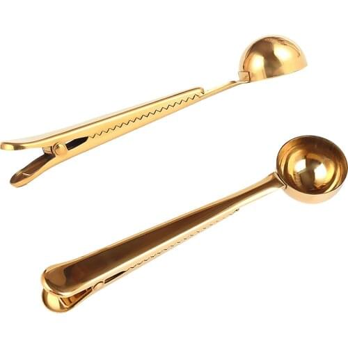 2in-1 Coffee Spoon Stainless Steel Coffee Scoop Coffee Accessories Long Handle Measuring Tea Spoon Food Bag Sealer Multifunction
