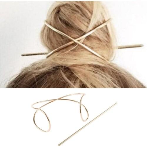 Hot Metal Hair Stick Original Boho Hair Accessories Metal Gold Filled X Shaped Bun Holder Charming Vintage Bun Cage