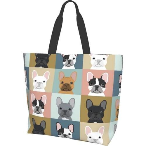 Cute French Bulldog Print Large Shoulder Bags Women Handbag And Shopper Purse Casual Eco Friendly Shopping Bags Totes Femme