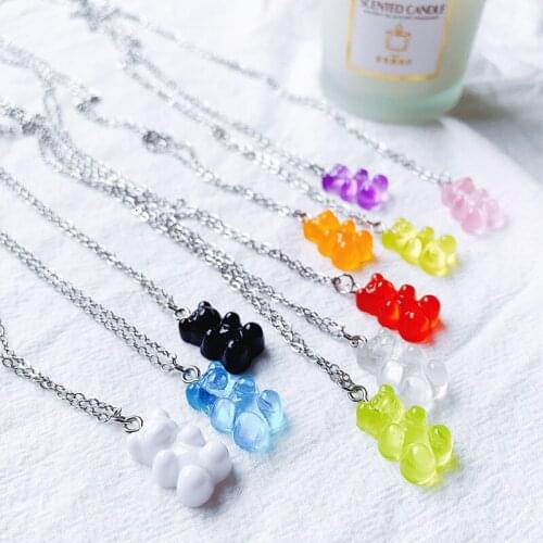 Cute Resin Gummy Bear Chain Necklaces Candy Color Pendant for Women Girls Charm Daily Handmade Jewelry Party Gifts