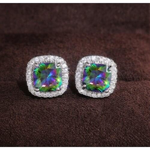 Fashion Brilliant Multicolor Cubic Zircon Women Earrings Square Shape Delicate Female Stud Earring Fine Girl Classic Jewelry