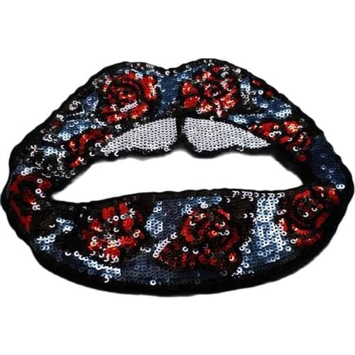 Fashion mouth Sequin mouth patches for clothing DIY Sew on lip patch Embroidery applique parche ropa clothing accessories
