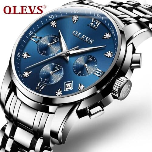 Men Watch OLEVS 2858 Fashion Business Wristwatch Waterproof Multifunction Date Watch Stainless Steel Quartz Male Watches