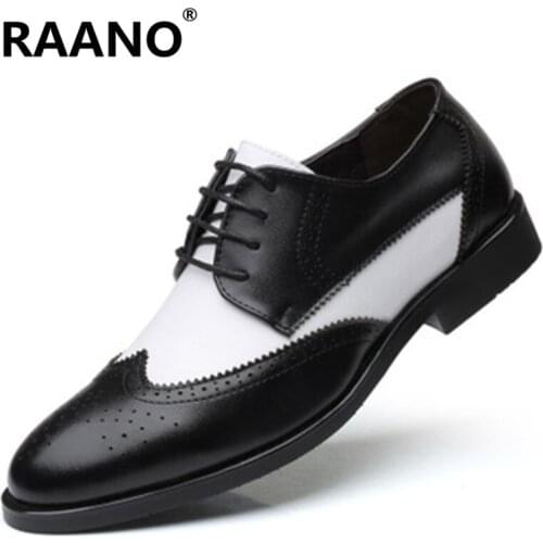 Genuine Leather Mens Business Formal Shoes High Quality Brogue Style Pointed Toe Wedding Dress Shoes Male Lace-Up Party Shoes