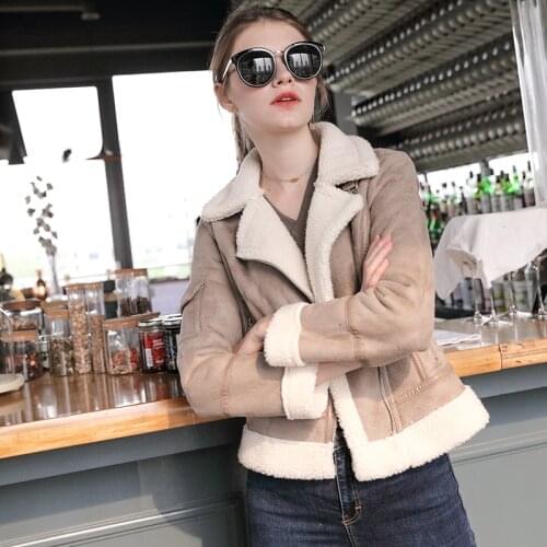 2021 New Faux Sheepskin Coat Women Suede Jacket Short Fur Korean Lamb Locomotive Fashion Fur Warm Leather Jacket
