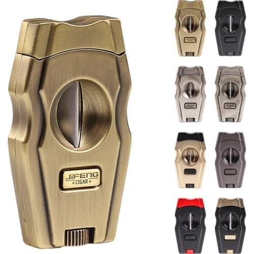 Cigar Cutter, Stainless Steel V-Cut Cigar Cutter Built-in Cigar Puncher Cigar Punch And Cigar Holder Mens Gadget JF-JV001