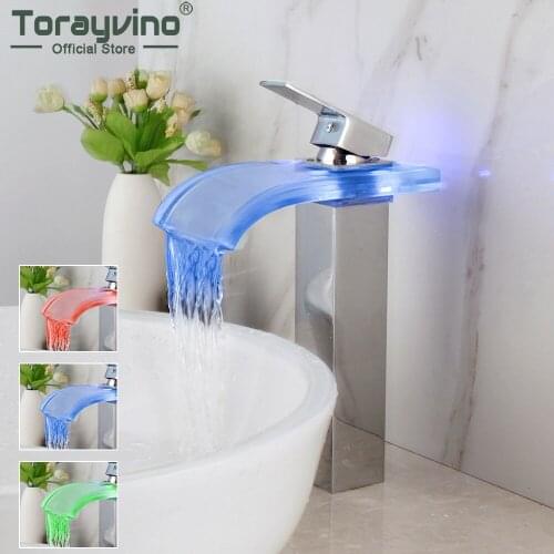 Basin Sink Bathroom No Need Battery Novel Led Faucet Faucet Chrome Finish Deck Mounted Faucet Mixer Taps Waterfall Faucet L-9001