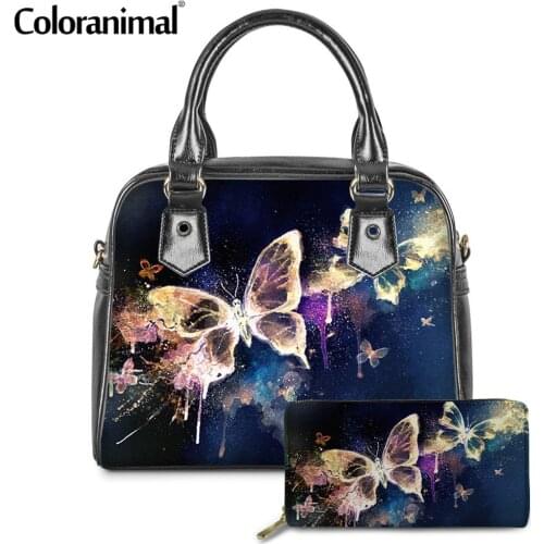 Coloranimal Fashion Women Top-Handle Bags Tote Handbags Luxury Art Butterfly Printed Shoulder Bags for Ladies Crossbody Bags sac