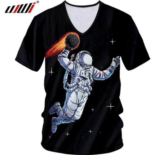 UJWI Man New Starry Astronaut V Neck Tshirt 3D Ptinted Harajuku Hip Hop Pattern T-shirt Mens Casual Big Size 5XL Dropshipping