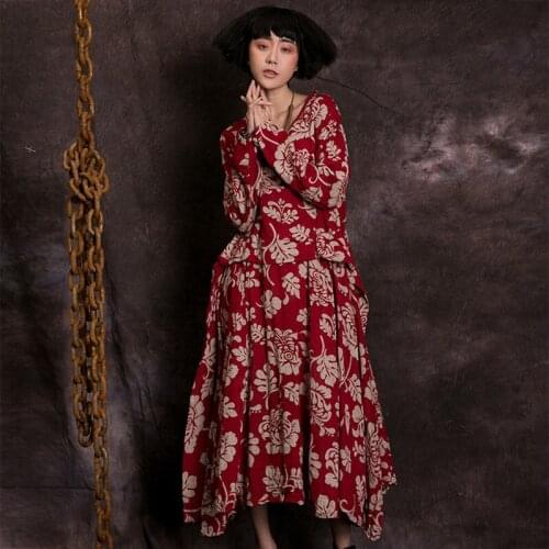 2020 spring and autumn fluid flower full dress loose long design long-sleeve dress expansion dress 17815-5