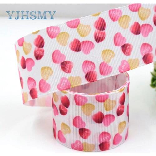 YJHSMY G-18604-334,10 yard 38 mm Love heart Ribbons Thermal transfer Printed grosgrain Wedding Accessories DIY handmade material