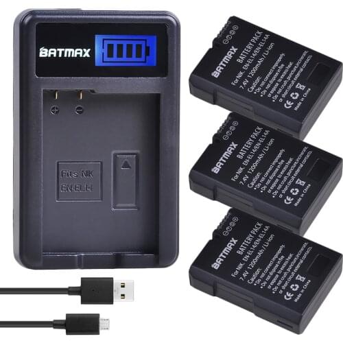 Batmax 3pcs EN-EL14 EN-EL14a Battery akku +LCD USB Charger for Nikon P7800,P7700,P7100,P7000,D5600,D5500,D5300,D5200,D3200