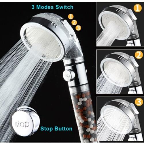 Zhangji Bathroom Healthy SPA Shower Head 3 Types High Pressure Water Saving Premium Nozzle Anion Filter Balls Remove Impurities