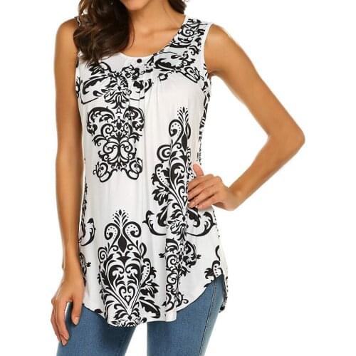 Womens Sleeveless Print Round Neck Blouse Shirt Casual Flare Tunic Tank Top Summer Things For Women Tank Tops Plus Size Z0227