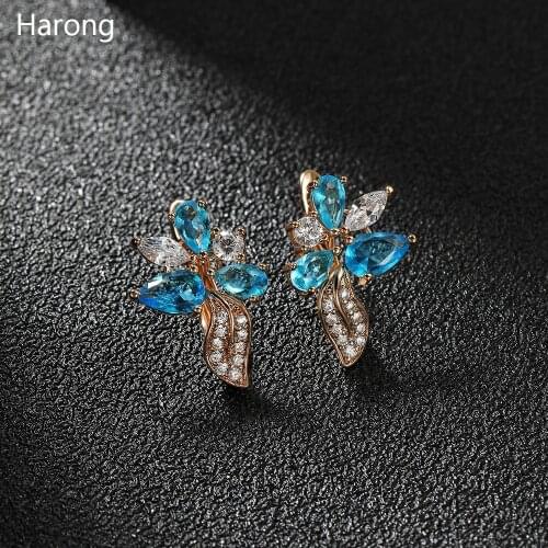 Fashion Personality Natural Zirconia Earrings Colorful Crystal Gold Metal Female Russian Style Stud Earrings For Woman Jewelry