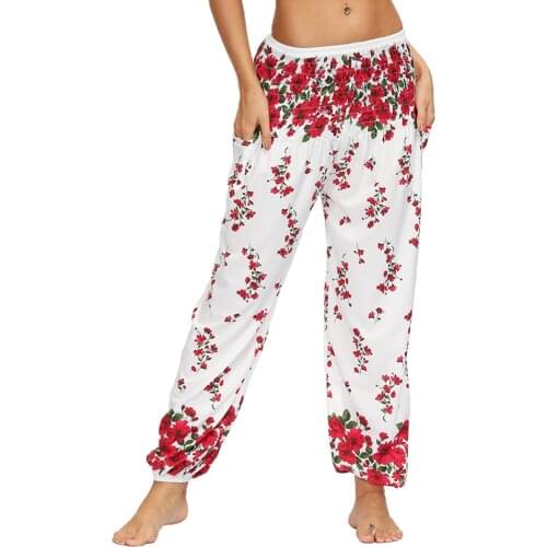 Womens Thai Harem Pants Smocked High Waist Pockets Bohemian Yoga Pants Indian Loose Boho Hippie Pants