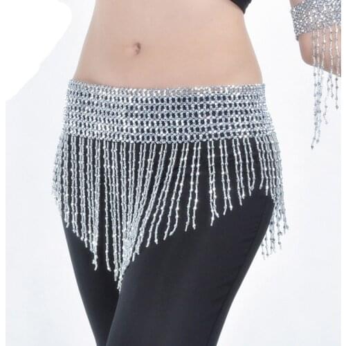 Belly Dance Costume Hip Scarf Bead Elastic Belt for Belly Dancing Dancer Wear Waist Jewery 2 Colors