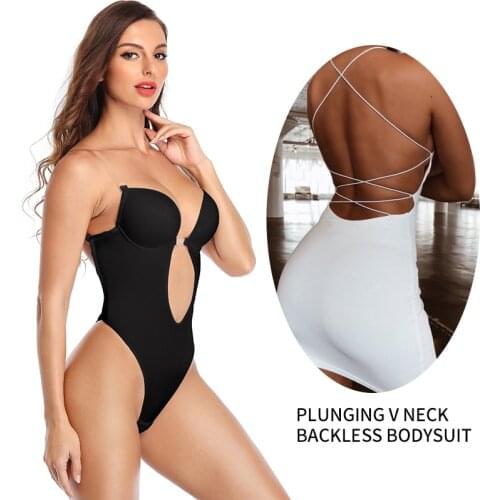 Women Plunging V Neck Body Shaper Backless Bodysuit Shapewear Backless Seamless U Plunge Bodysuit Bridal Thong Shaper