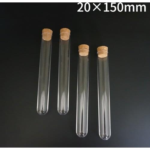 10pcs 20pcs 50pcs 100pcs 20X150mm Transparent Plastic Test Tube With Cork Stopper U-shape Bottom Laboratory