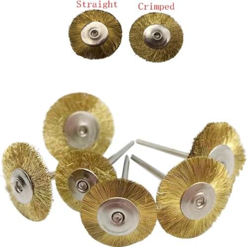 10Pcs/Bag Brass Copper Crimped Straight Dental Lab Laboratory Polishing Brush Wheel Rotary Tools Low Speed 2.35mm HP Shank Buff
