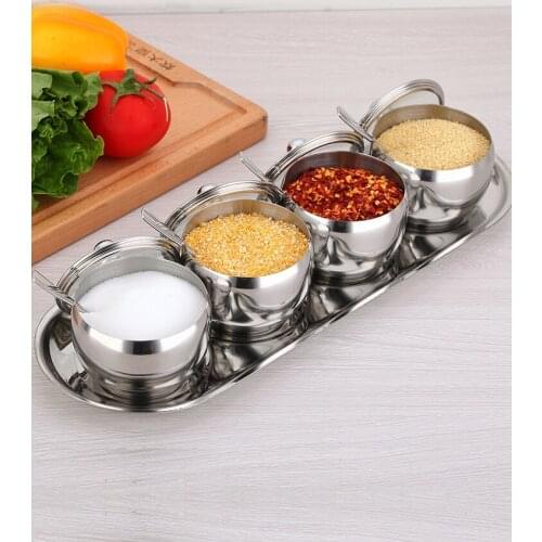 GY 304 Stainless Steel Spice Jar Salt Shaker Set Condiment Bottle Storage Box Household Kitchen Spice Box 4 PCs Set
