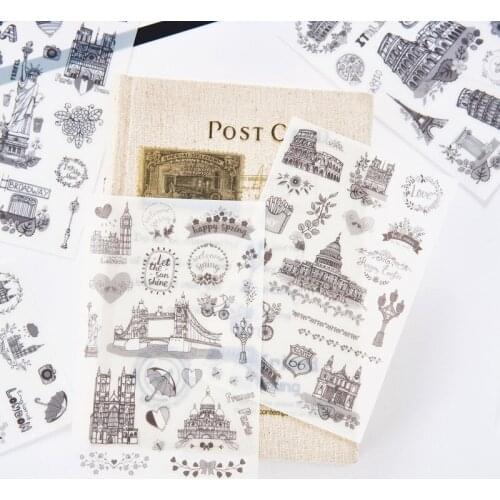 6pcs/lot black white world wind PVC Sticker for DIY Scrapbooking Diary Phone Sticker Products Design Paster Kawaii Stationary