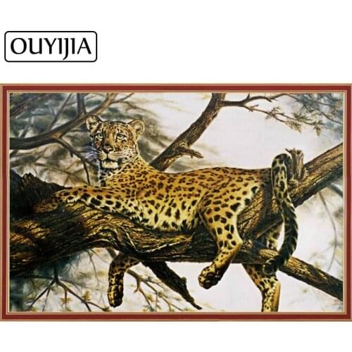 OUYIJIA 5D DIY Cheetah Diamond Painting Animal Embroidery Leopard Diamond Cross Stitch Square Rhinestone Mosaic Home Decoration