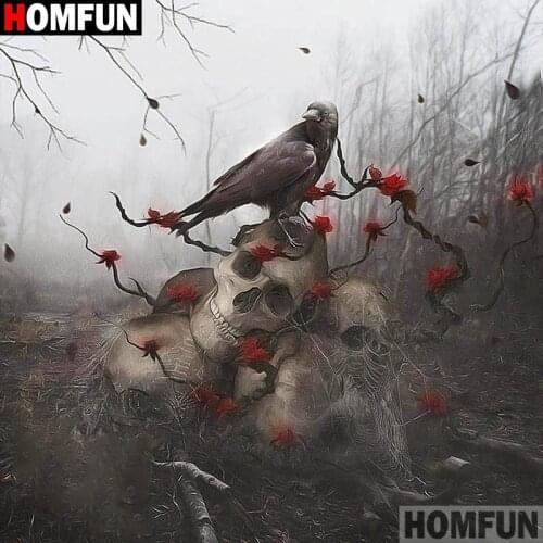 HOMFUN Full Square/Round Drill 5D DIY Diamond Painting "Bird skull scenery" 3D Diamond Embroidery Cross Stitch Home Decor A19632