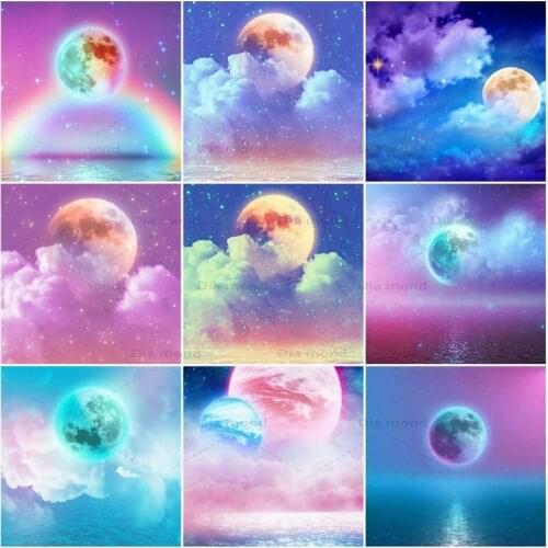 Diamond Painting Moon Cross Stitch Kits Diamond Embroidery Landscape Rainbow Mosaic Rhinestone Handicraft Home Decoration