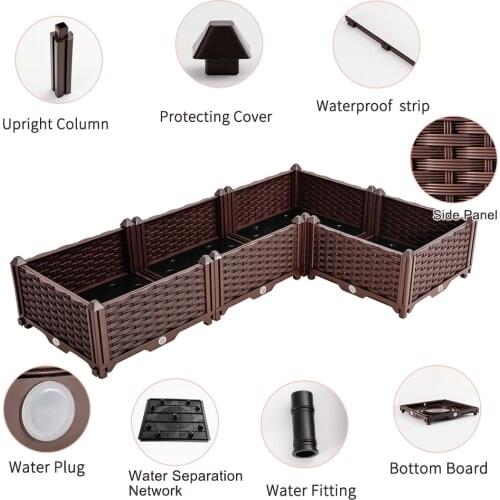 BAOYOUNI L Shaped Raised Planting Bed Kit Plastic Indoor Outdoor Garden Planter Boxes Grow Box for Flowers Vegetables Herb